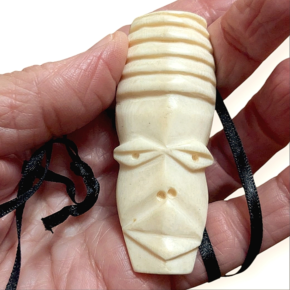 Vintage 1930s Carved Bone Tribal Pendant Estate Rare